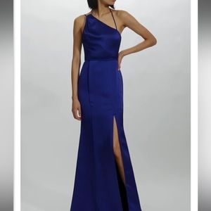 Amsale Nina Asymmetrical double front strap fluid satin gown in Violet